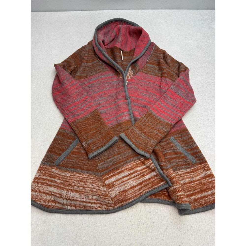 Free People Cardigan Sweater Women's Small Multicolor Striped Hooded Wool Blend